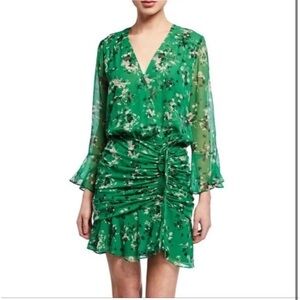 Veronica Beard Sean Green Floral Print Silk Dress